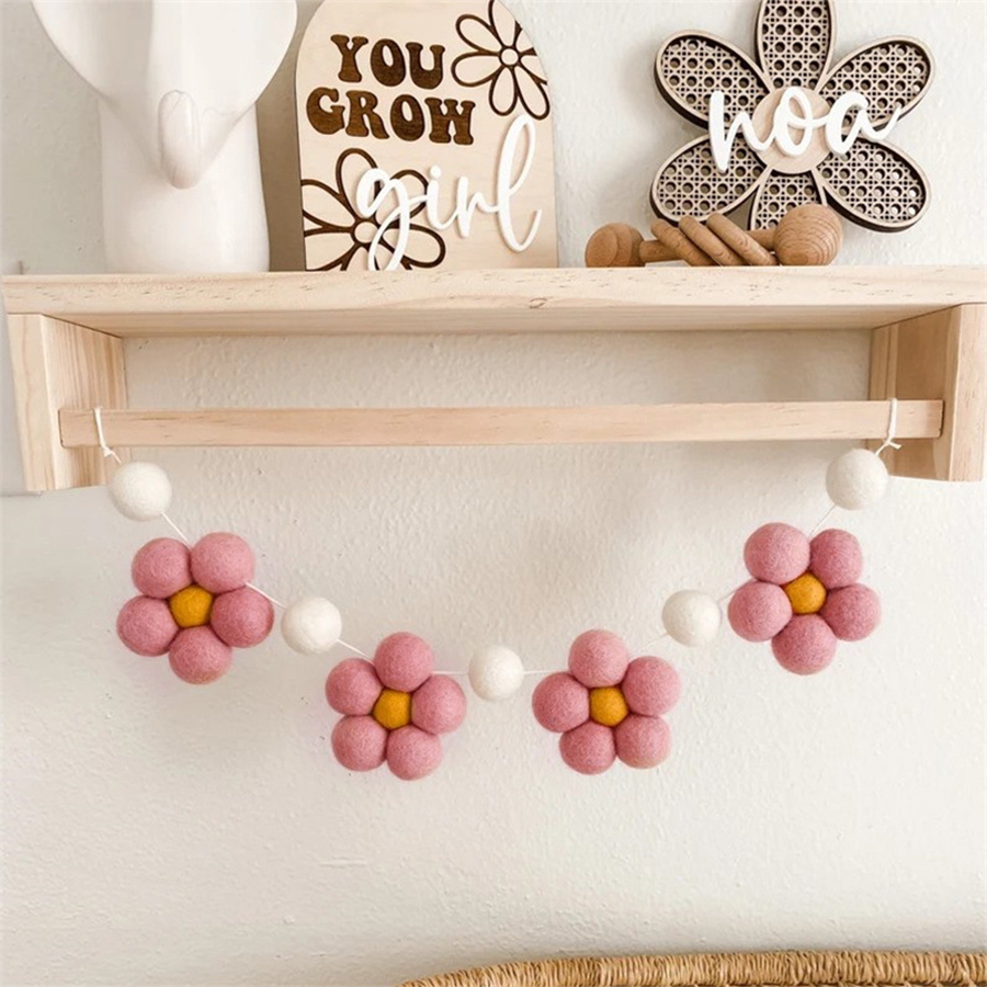 Baby Nursery Decor Girl - Handmade Felt Daisy Garland Bohemian Baby