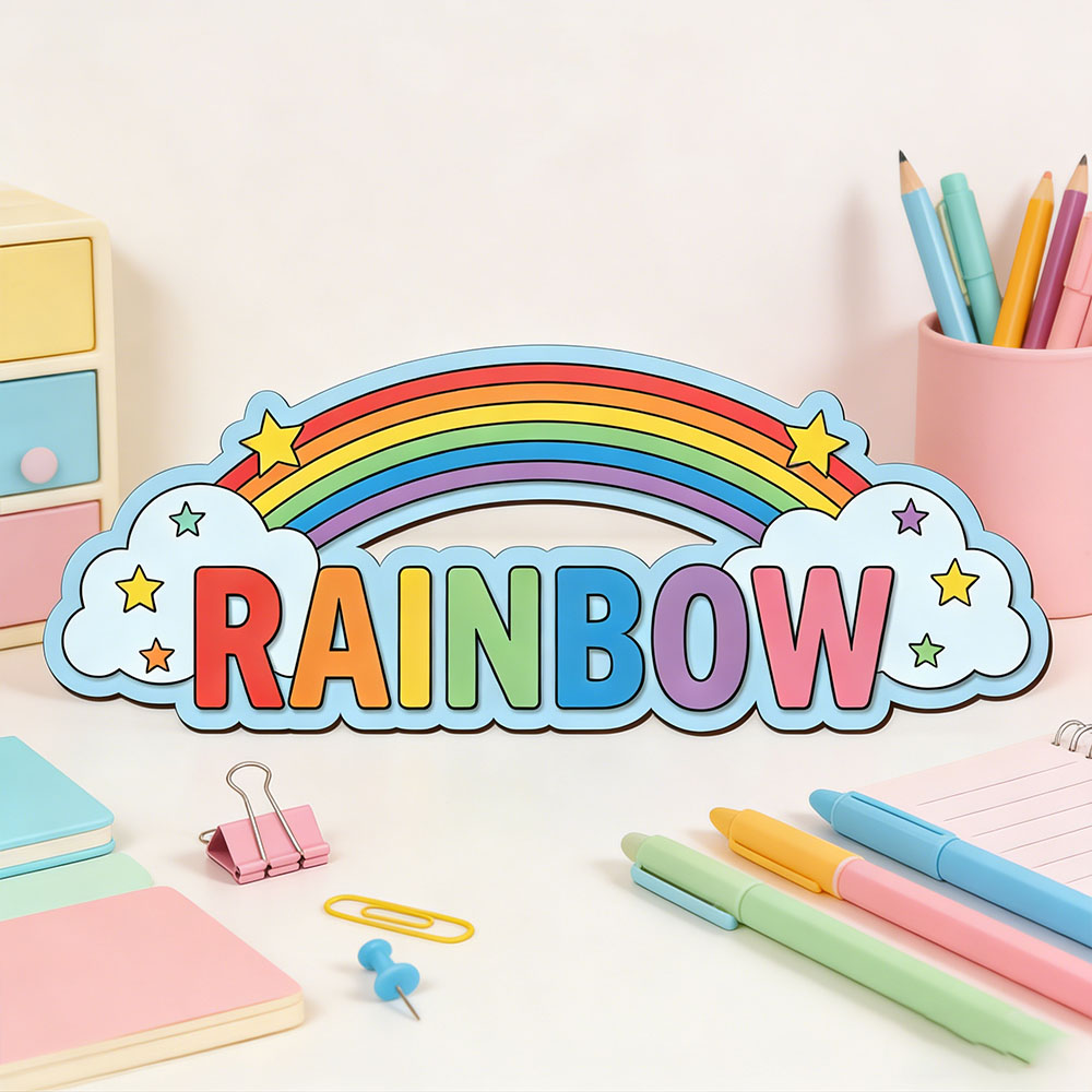Baby Nursery Name - Custom Rainbow Cloud Star Name Door