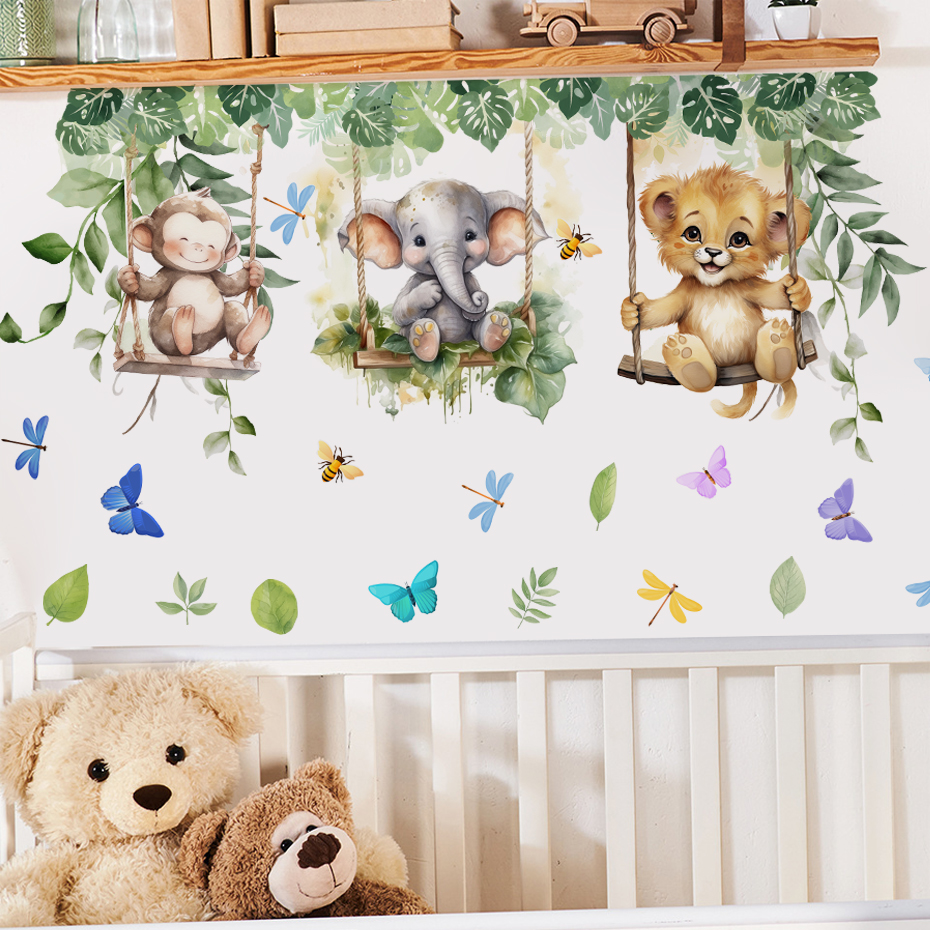 Baby Nursery Themes Girl - Cartoon Jungle Animals Theme Wall Stickers