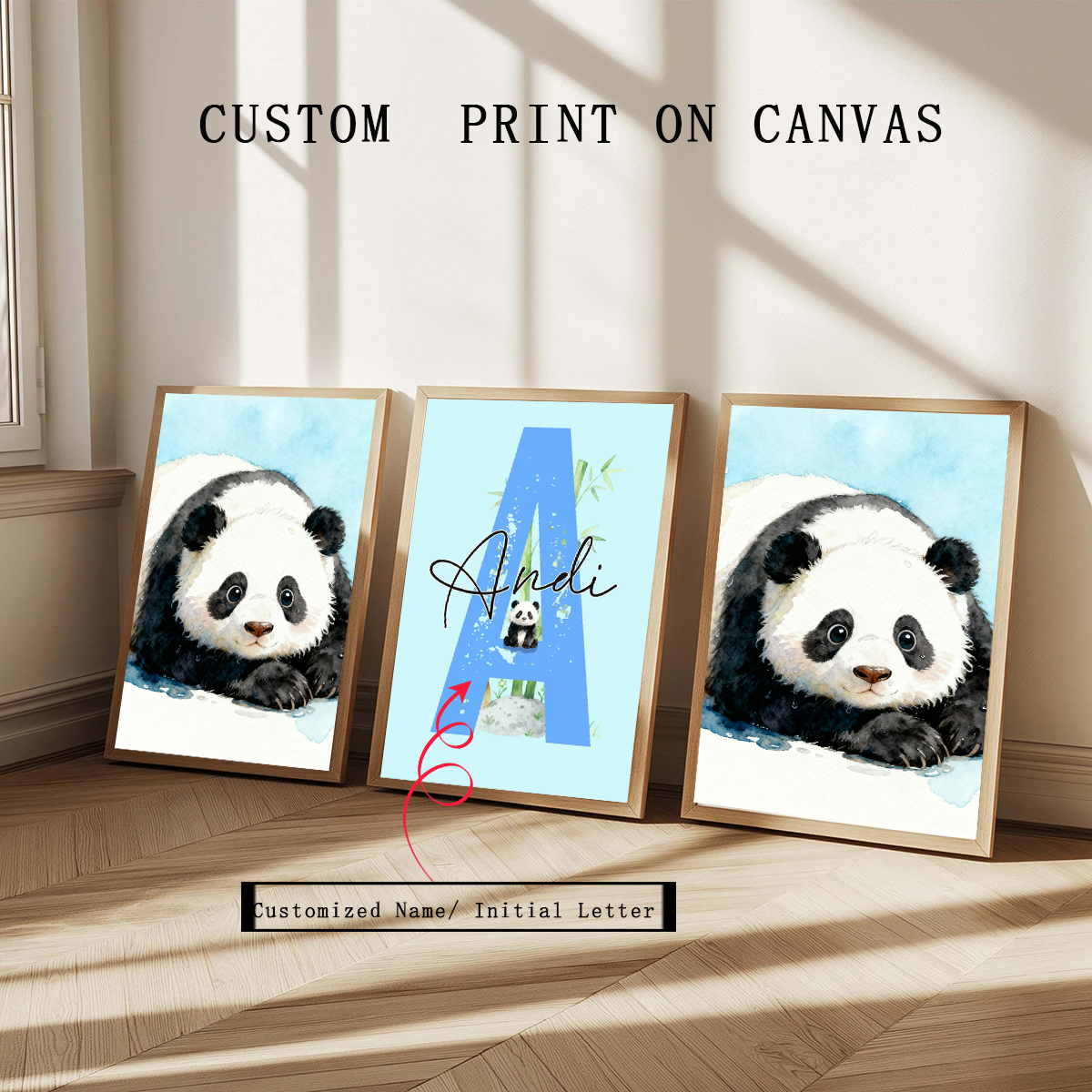 Baby Nursery Decor Girl - 3pcs Personalized Panda Nursery Prints: Girls