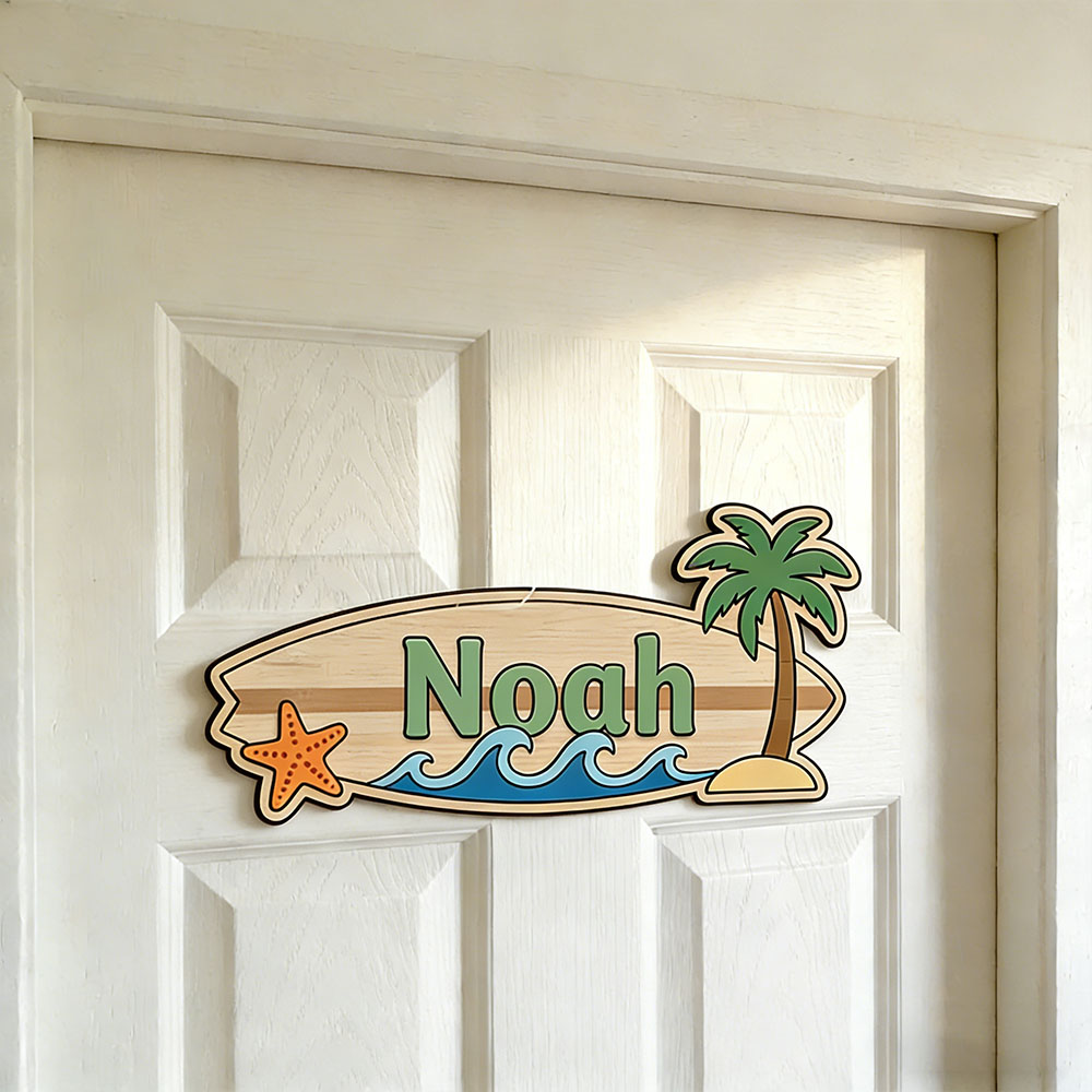 Baby Nursery Themes Girl - 25cm Personalized Tropical Surfboard Name Wooden
