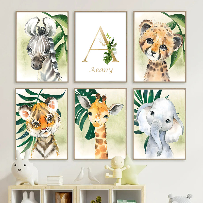 Baby Nursery Jungle Animals - Gold Kids Name Poster Jungle Animals