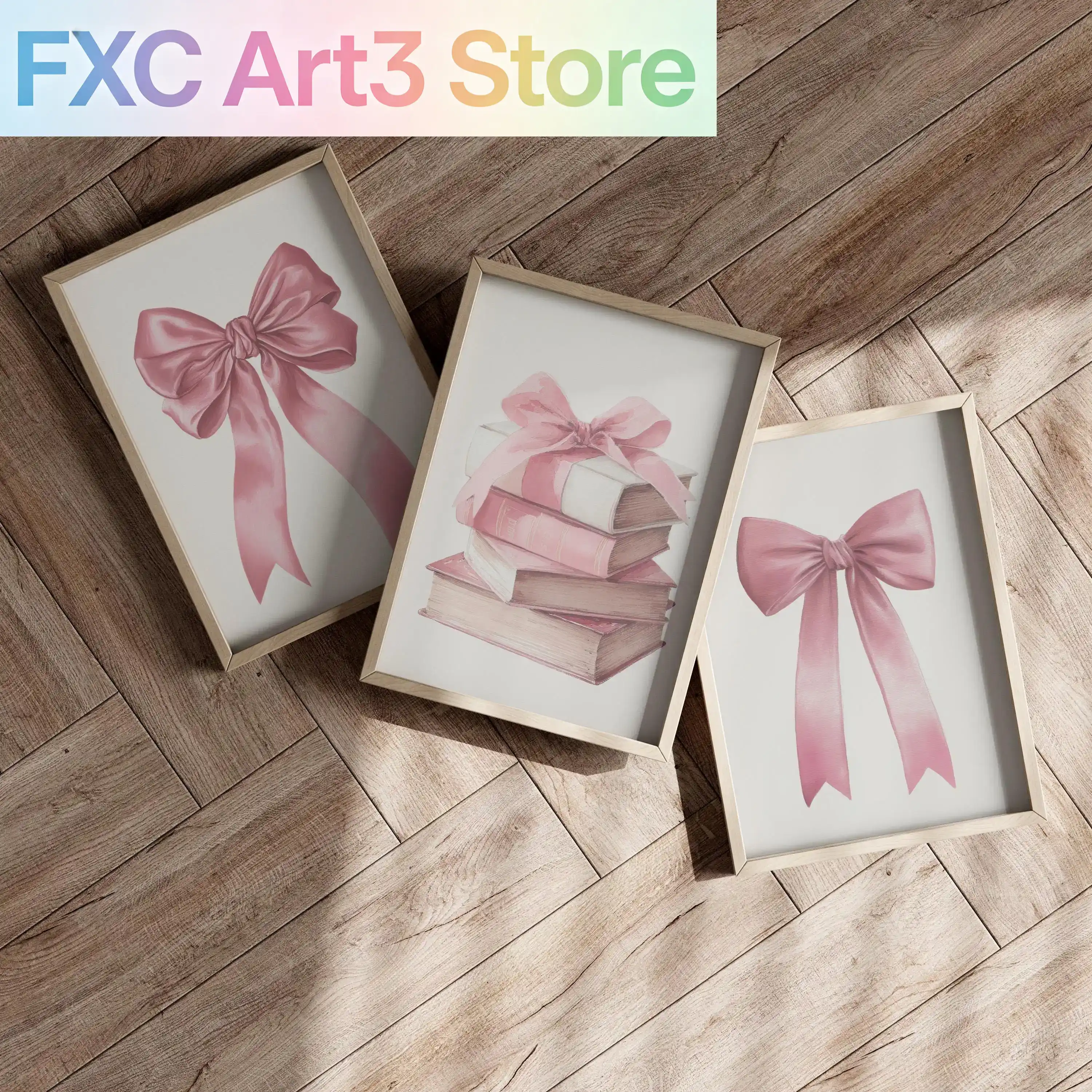 Baby Nursery Frames - 3pcs/Set frameless,Pink Bows Wall Art Poster