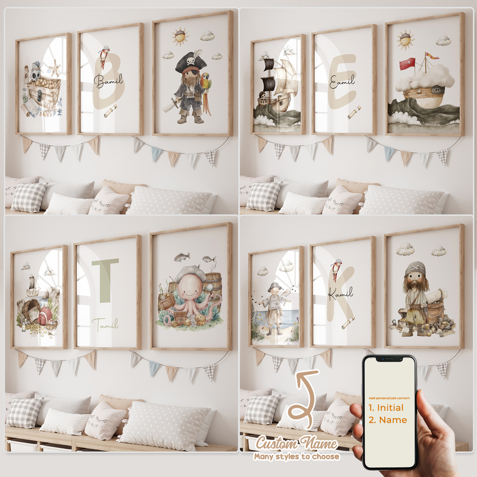 Baby Nursery Name - 3pcs Personalized Custom Name Cartoon Child