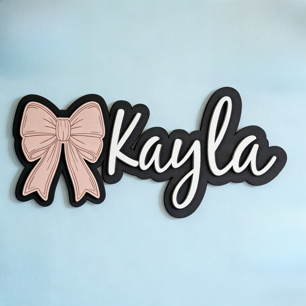 Baby Nursery Name - Customizable Bow-Shaped Wooden Wall Plaque Baby