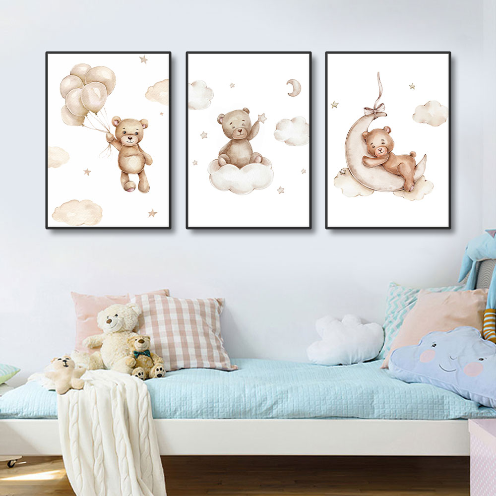 Baby Nursery Frames - 3PCS Frameless Cartoon Balloon Cloud Bear
