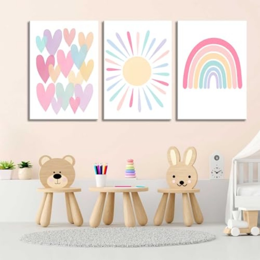3Pcs Framed Pink Nursery Canva - огляд і ціна Baby Nursery Frames