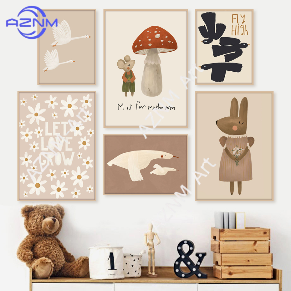 Boho Cartoon Rabbit Mouse Goos - огляд і ціна Baby Nursery Frames