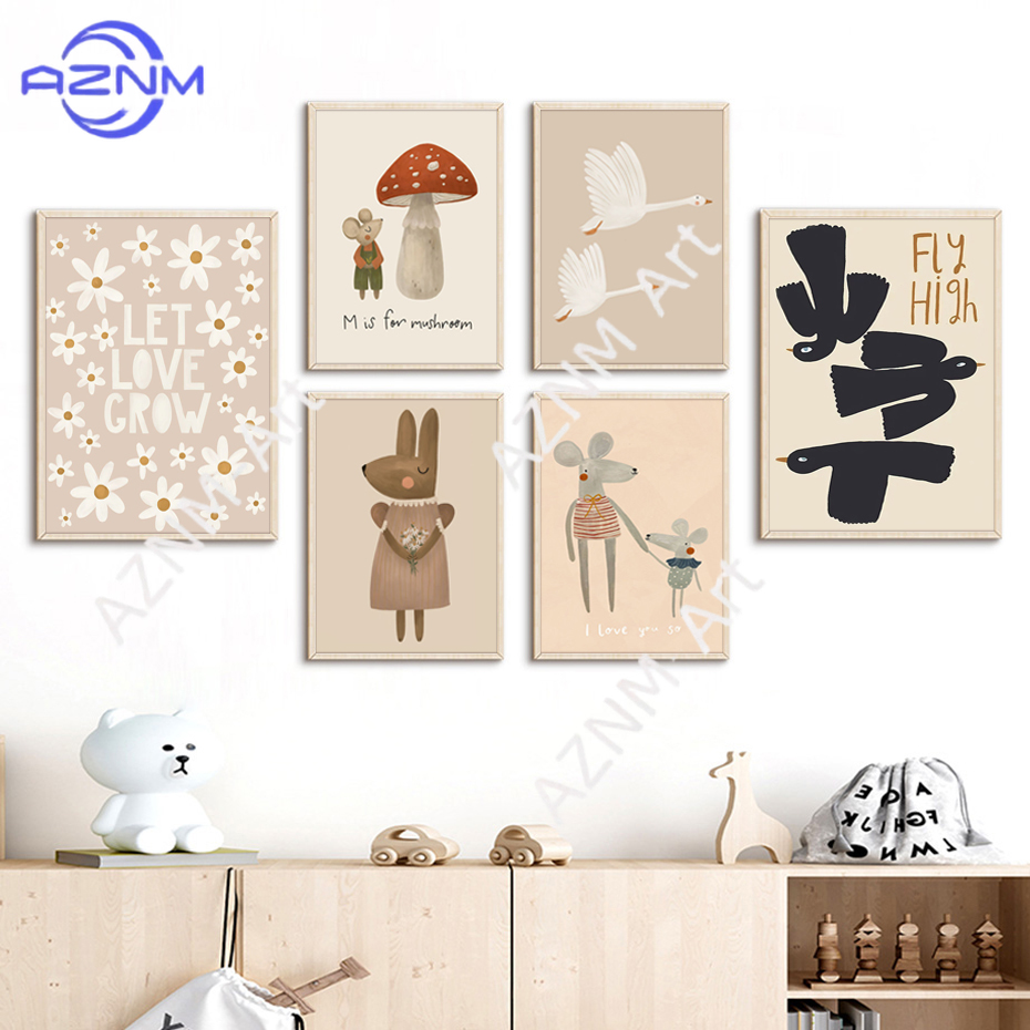 Boho Cartoon Rabbit Mouse Goos - огляд і ціна Baby Nursery Frames
