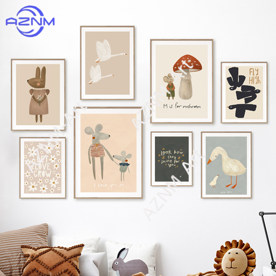 Boho Cartoon Rabbit Mouse Goos - огляд і ціна Baby Nursery Frames