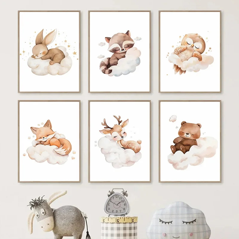 Wall Art Cute Raccoon Fox Deer - огляд і ціна Baby Nursery Frames