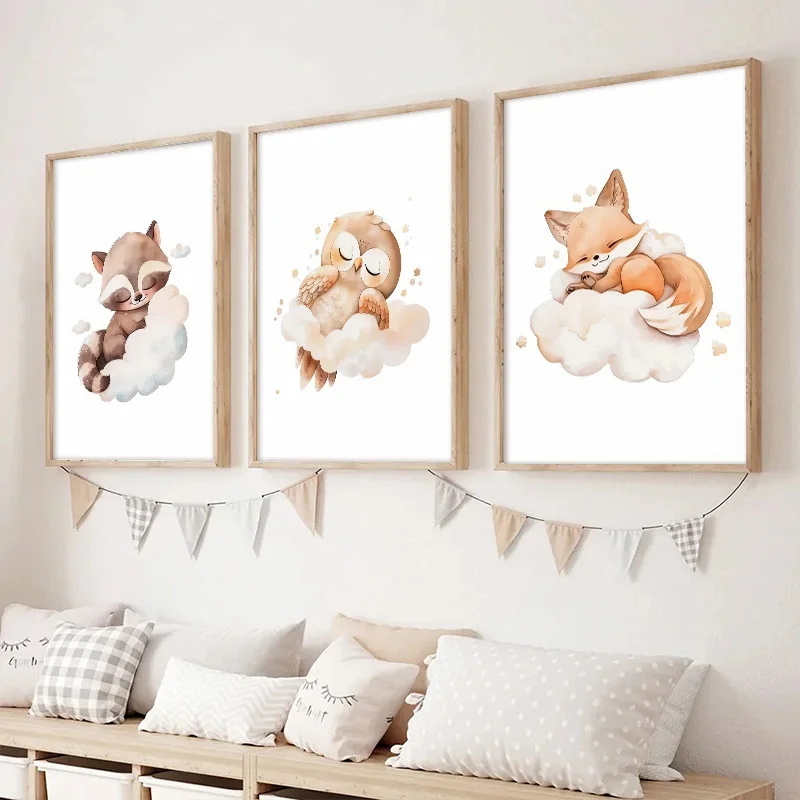 Wall Art Cute Raccoon Fox Deer - огляд і ціна Baby Nursery Frames