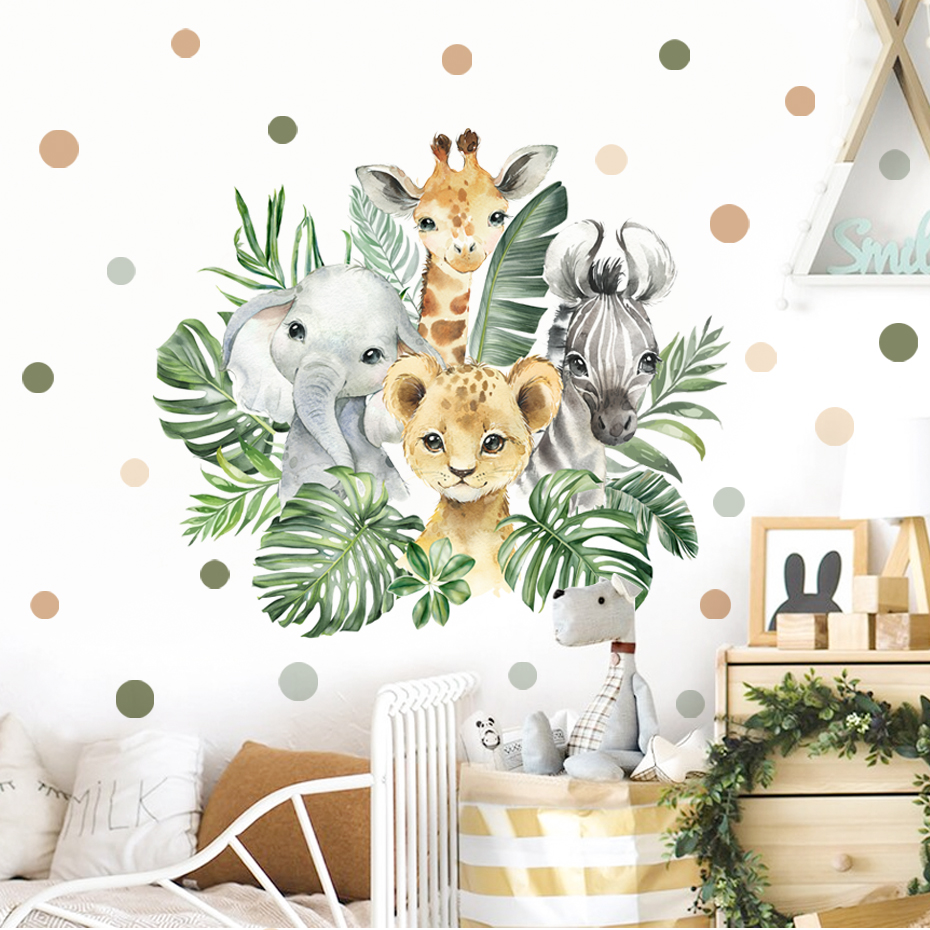 Cartoon Jungle Animals Leaves  - огляд і ціна Baby Nursery Jungle Animals