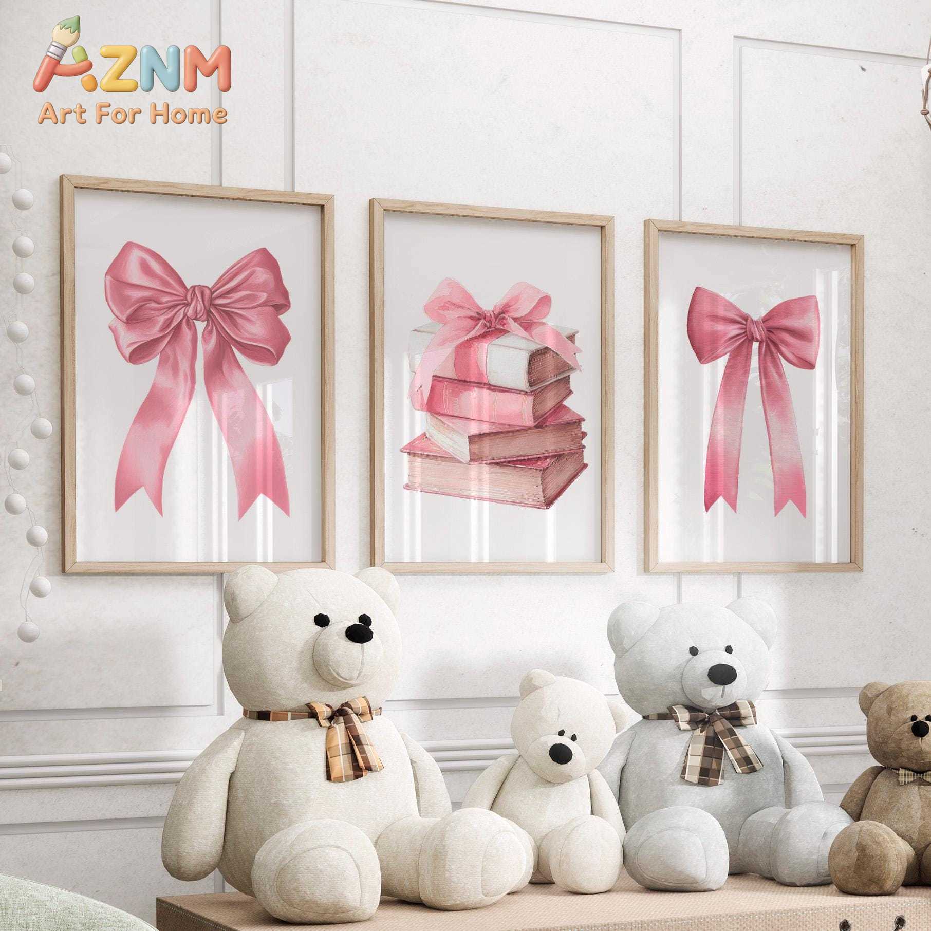 Pink Bows Wall Art Set of 3 Po - огляд і ціна Baby Nursery Frames