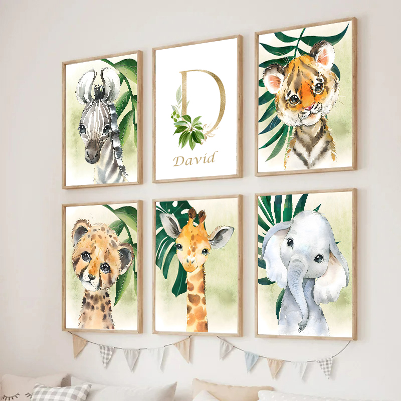 Gold Kids Name Poster Jungle A - огляд і ціна Baby Nursery Jungle Animals