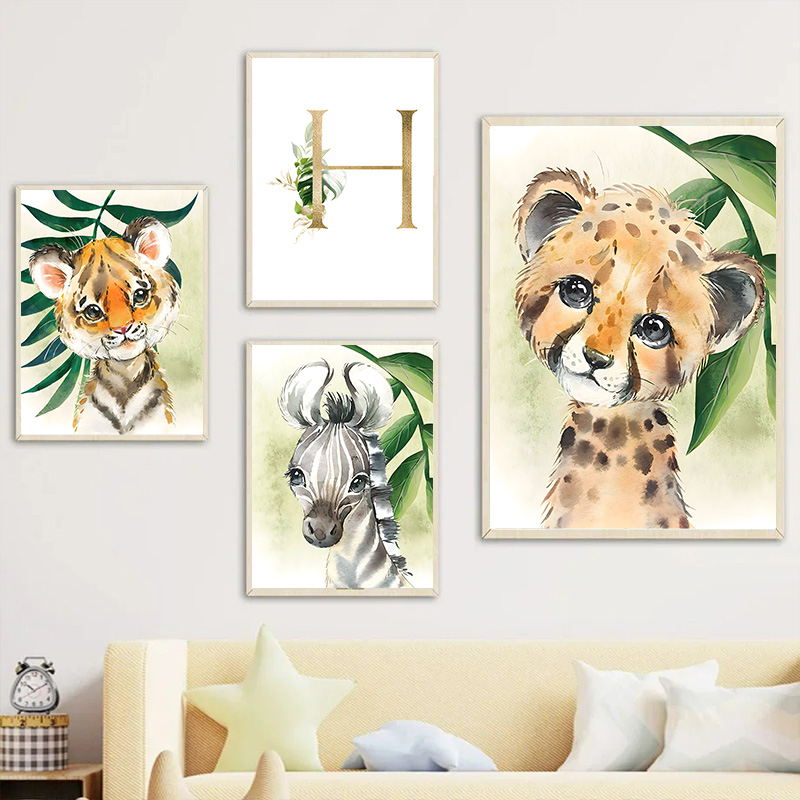 Gold Kids Name Poster Jungle A - огляд і ціна Baby Nursery Jungle Animals
