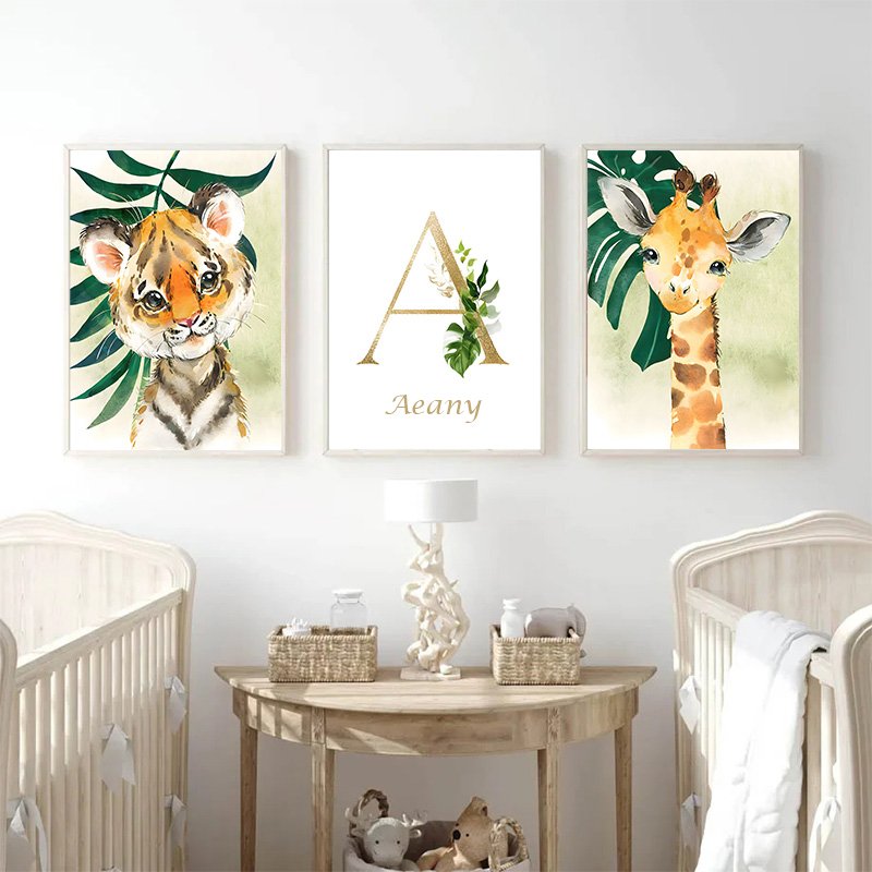 Gold Kids Name Poster Jungle A - огляд і ціна Baby Nursery Jungle Animals