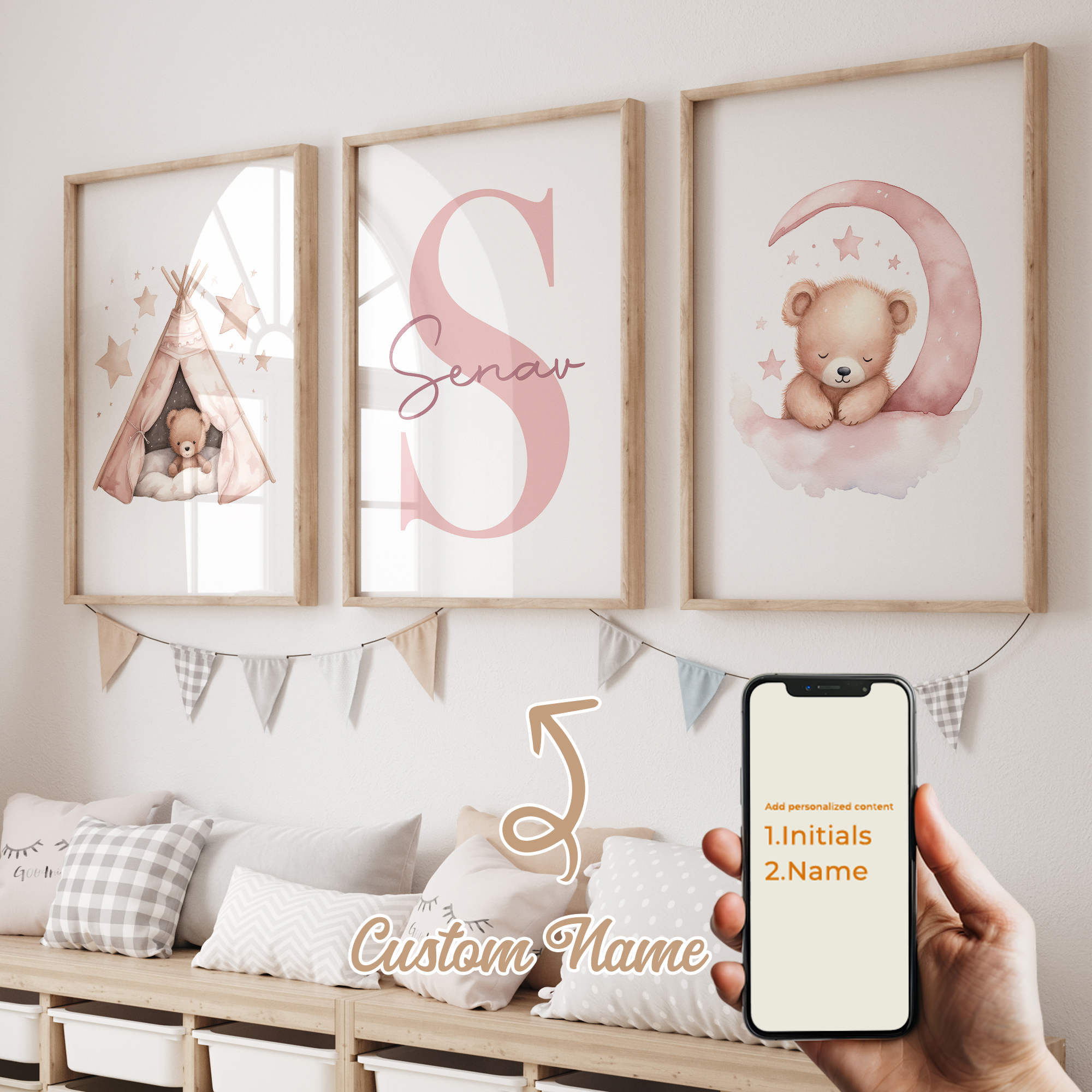 3pcs Personalized Custom Name  - огляд і ціна Baby Nursery Decor Girl