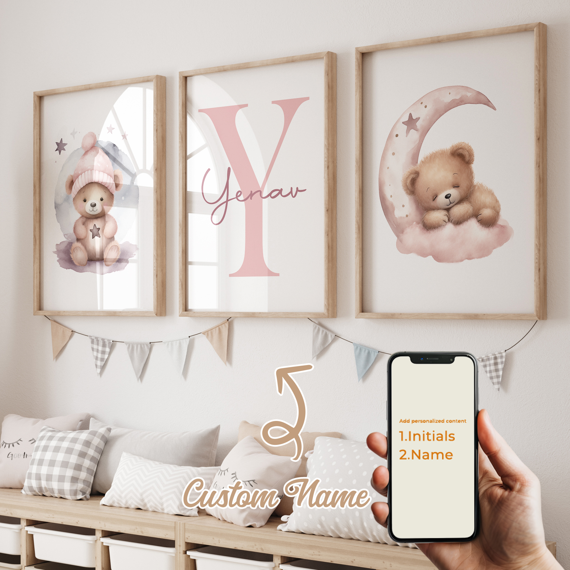 3pcs Personalized Custom Name  - огляд і ціна Baby Nursery Decor Girl