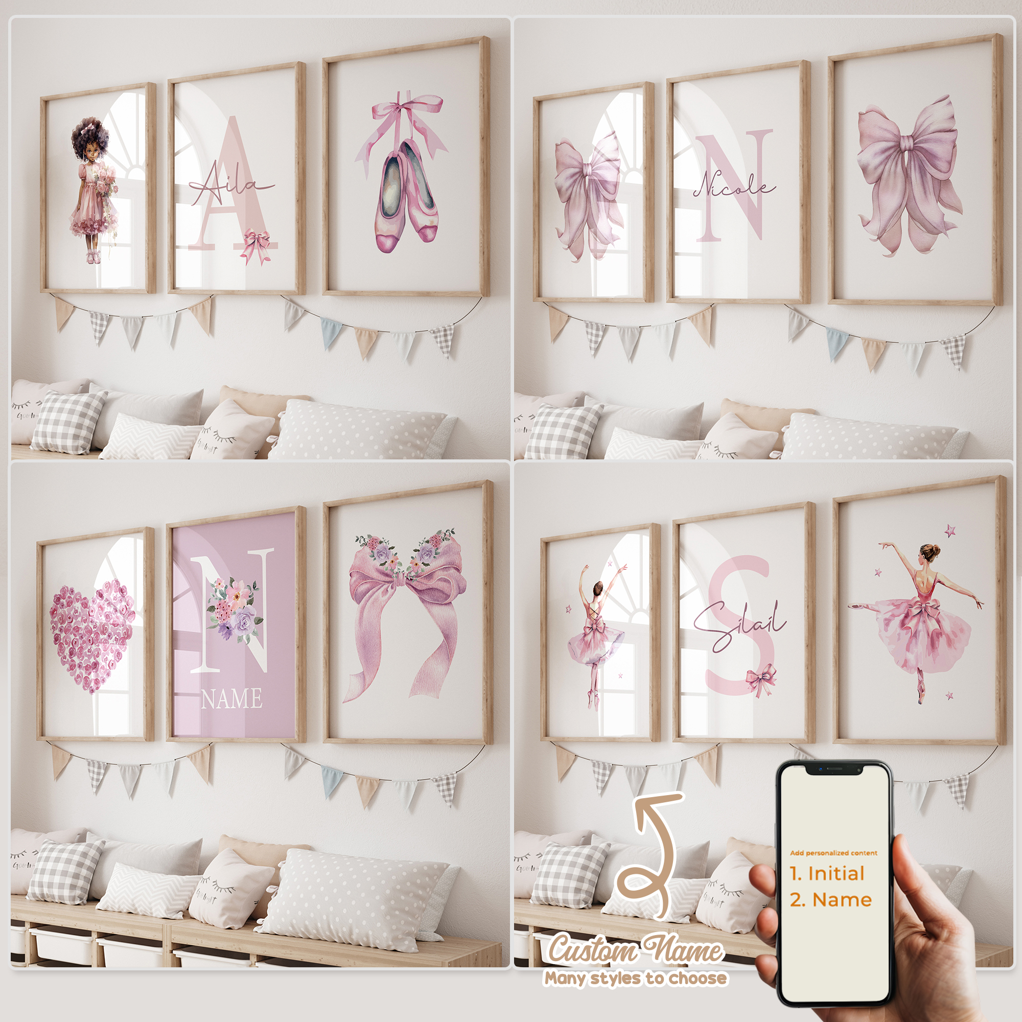 3pcs Personalized Custom Name  - огляд і ціна Baby Nursery Decor Girl