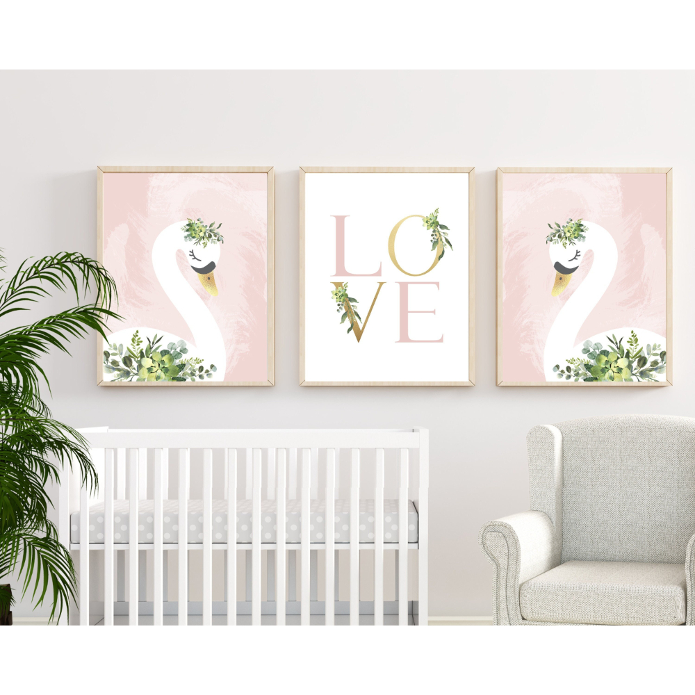 3pcs Light Pink Swan Text-Them - огляд і ціна Baby Nursery Themes Girl