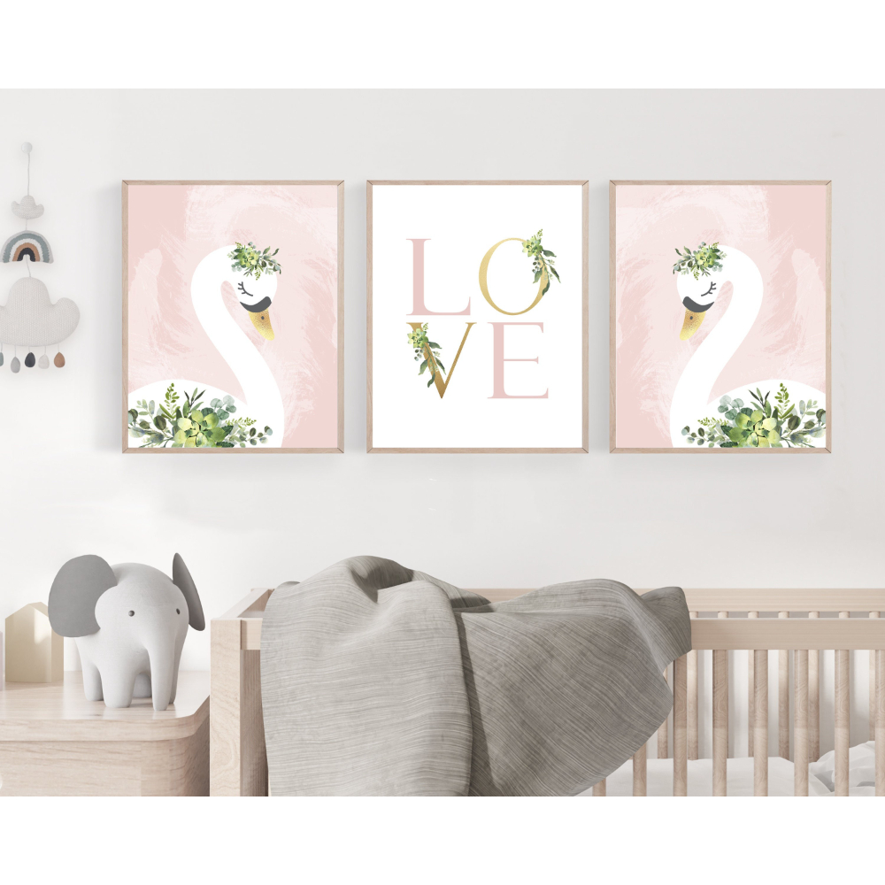3pcs Light Pink Swan Text-Them - огляд і ціна Baby Nursery Themes Girl