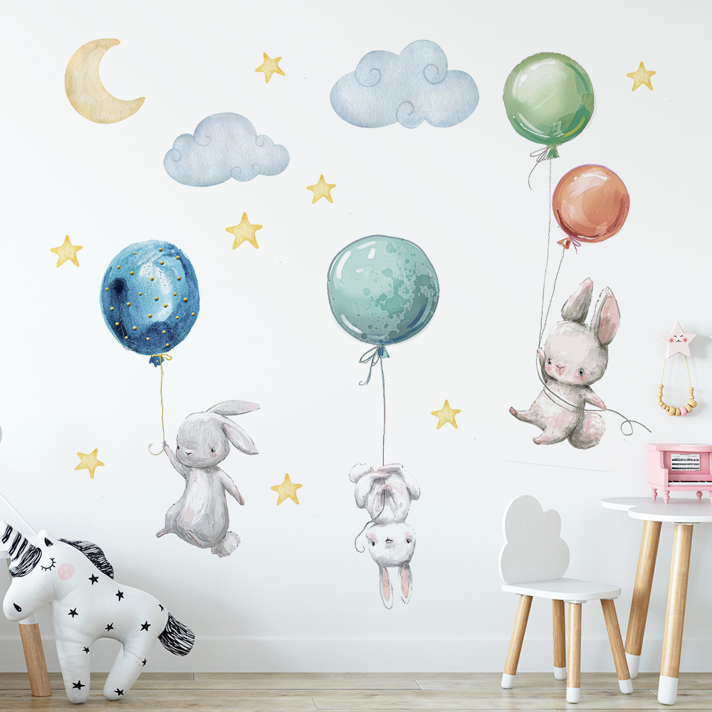 Cute Lovely Flying Rabbits Wal - огляд і ціна Baby Nursery Murals