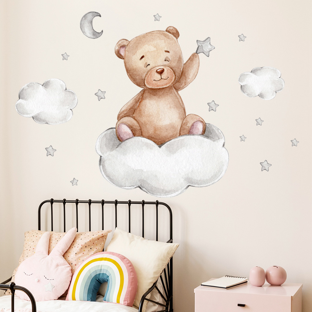 Bear Moon Clouds Stars Wall St - огляд і ціна Baby Nursery Murals